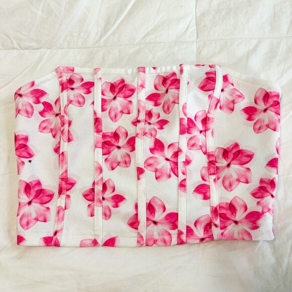 NWOT SHEIN Soleia Floral Print Cropped Tube Top Size Small Pink White Bustier - Picture 2 of 4